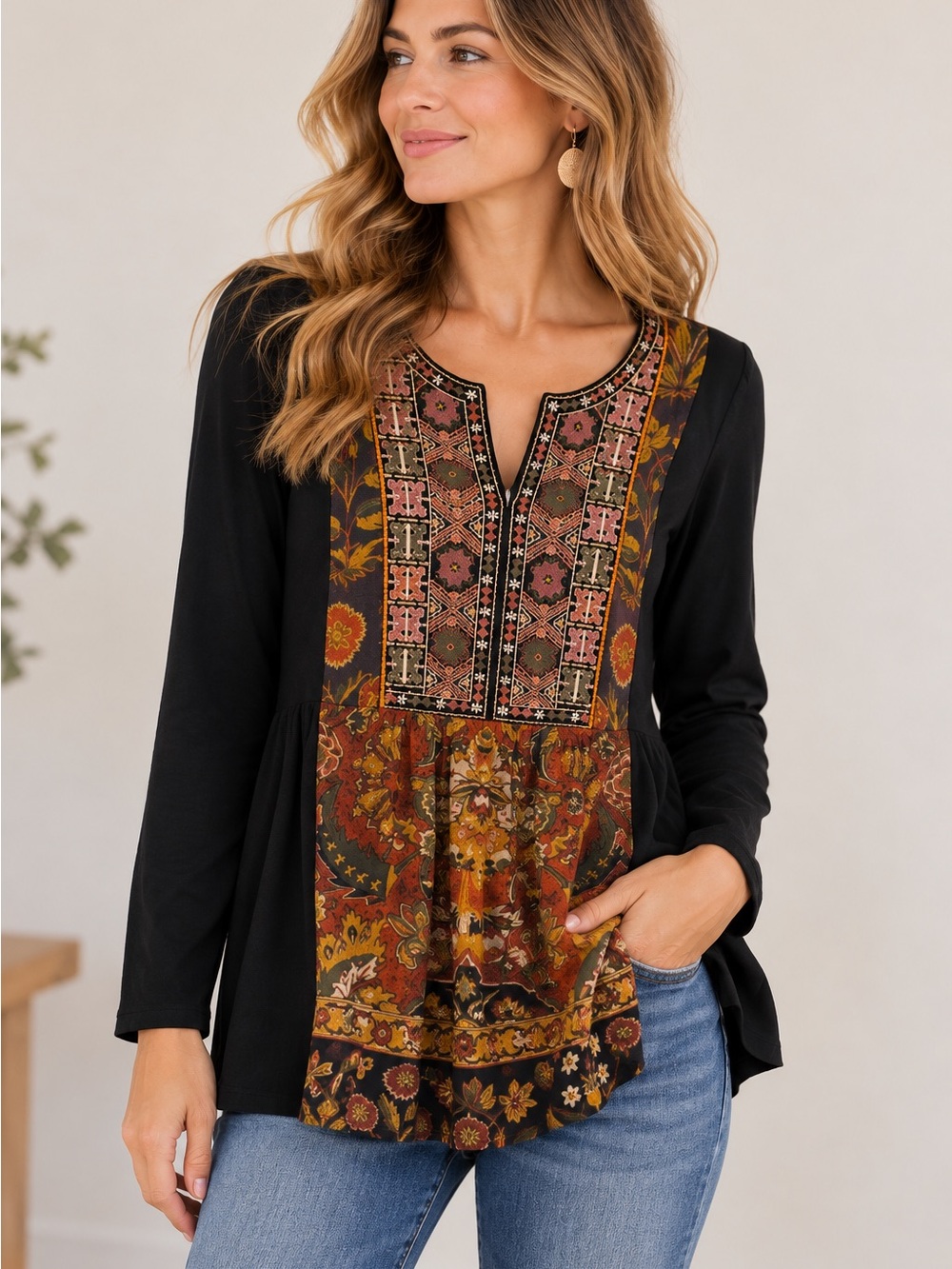 Soft Surroundings Embroidered Boho Blouse – Size Medium